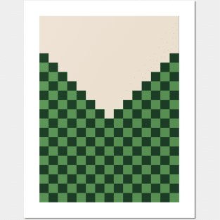 Off-White, Green, Forest Checkerboard Pattern Posters and Art